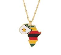 Générique For Africa Stainless Steel Map Gold Pendant Necklace,Fashionable and Versatile,for Men Women Brides and Grooms,Wedding Parties,Various Festivals (For Zimbabwe)