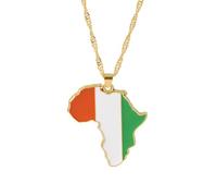 Générique For Africa Stainless Steel Map Gold Pendant Necklace,Fashionable and Versatile,for Men Women Brides and Grooms,Wedding Parties,Various Festivals (For Côte d'Ivoire)
