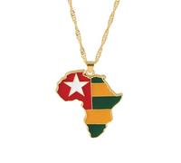 Générique For Africa Stainless Steel Map Gold Pendant Necklace,Fashionable and Versatile,for Men Women Brides and Grooms,Wedding Parties,Various Festivals (For Togo)