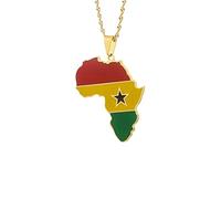 Générique For Africa Stainless Steel Map Pendant Necklaces Map Outline Jewelry Gold Color Items for Bridal Women Man Party Gifts Earrings Sets Round Ball Jewelry (For Ghana 4)