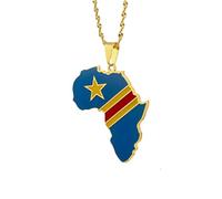 Générique For Africa Stainless Steel Map Pendant Necklaces Map Outline Jewelry Gold Color Items for Bridal Women Man Party Gifts Earrings Sets Round Ball Jewelry (For D.R.Congo 2)