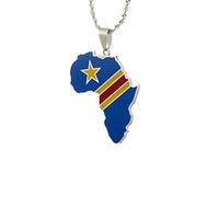 Générique For Africa Stainless Steel Map Pendant Necklaces Map Outline Jewelry Gold Color Items for Bridal Women Man Party Gifts Earrings Sets Round Ball Jewelry (For D.R.Congo 1)