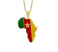 Générique For Africa Stainless Steel Map Pendant Necklaces Map Outline Jewelry Gold Color Items for Bridal Women Man Party Gifts Earrings Sets Round Ball Jewelry (For Cameroon 4)