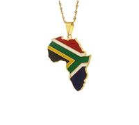 Générique For Africa Stainless Steel Map Pendant Necklaces Map Outline Jewelry Gold Color Items for Bridal Women Man Party Gifts Earrings Sets Round Ball Jewelry (For South Africa 2)