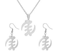 Générique For African Symbol Stainless Steel Map Pendant Necklaces Map Jewelry Gold Color Items for Bridal Women Man Party Gifts Earrings Sets Jewelry (Small silvet earrings + necklace)