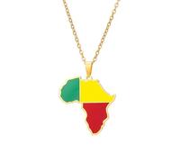 Générique For Benin Stainless Steel African Map Pendant Necklaces Map Jewelry Gold Color Items for Bridal Women Man Party Gifts Earrings Sets Round Ball Jewelry