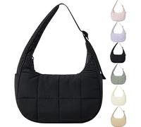Générique for Bloomr Purse, Soft/Light/Fluffy, Hand/Crossbody - puffer crescent bag, Adjustable Shoulder Strap (Black)