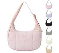 Générique for Bloomr Purse, Soft/Light/Fluffy, Hand/Crossbody - puffer crescent bag, Adjustable Shoulder Strap (Pink)