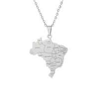 Générique For Brazil Stainless Steel Map Pendant Necklaces Map Jewelry Gold Color Items for Bridal Women Man Party Gifts Earrings Sets Round Ball Jewelry (Model 6)