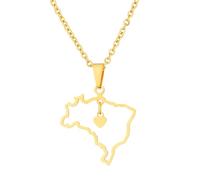 Générique For Brazil Stainless Steel Map Pendant Necklaces Map Jewelry Gold Color Items for Bridal Women Man Party Gifts Earrings Sets Round Ball Jewelry (Model 9)