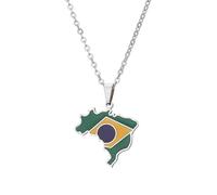Générique For Brazil Stainless Steel Map Pendant Necklaces Map Jewelry Gold Color Items for Bridal Women Man Party Gifts Earrings Sets Round Ball Jewelry (Model 2)