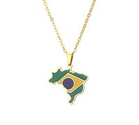 Générique For Brazil Stainless Steel Map Pendant Necklaces Map Jewelry Gold Color Items for Bridal Women Man Party Gifts Earrings Sets Round Ball Jewelry (Model 1)