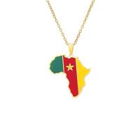 Générique For Cameroon Stainless Steel African Map Pendant Necklaces Map Jewelry Gold Color Items for Bridal Women Man Party Gifts Earrings Sets Round Ball Jewelry