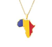 Générique For Chad Stainless Steel African Map Pendant Necklaces Map Jewelry Gold Color Items for Bridal Women Man Party Gifts Earrings Sets Round Ball Jewelry