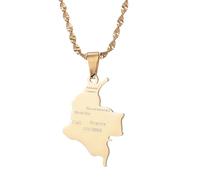 Générique For Colombia Stainless Steel Map Pendant Necklaces Map Jewelry Gold Color Items for Bridal Women Man Party Gifts Earrings Sets Round Ball Jewelry (Model 1)