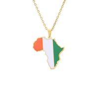Générique For Cote d'Ivoire Stainless Steel African Map Pendant Necklaces Map Jewelry Gold Color Items for Bridal Women Man Party Gifts Earrings Sets Round Ball Jewelry