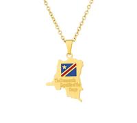 Générique For Democratic Republic of The Congo Stainless Steel Map Pendant Necklaces Map Jewelry Gold Color Items for Bridal Women Man Party Gifts Earrings Sets Round Ball Jewelry (Model 7)