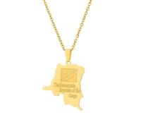 Générique For Democratic Republic of The Congo Stainless Steel Map Pendant Necklaces Map Jewelry Gold Color Items for Bridal Women Man Party Gifts Earrings Sets Round Ball Jewelry (Model 11)