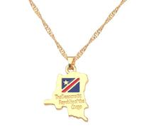 Générique For Democratic Republic of the Congo Stainless Steel Map Pendant Necklaces Map Jewelry Gold Color Items for Bridal Women Man Party Gifts Earrings Sets Round Ball Jewelry