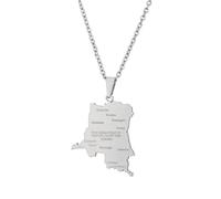 Générique For Democratic Republic of The Congo Stainless Steel Map Pendant Necklaces Map Jewelry Gold Color Items for Bridal Women Man Party Gifts Earrings Sets Round Ball Jewelry (Model 10)