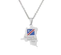 Générique For Democratic Republic of The Congo Stainless Steel Map Pendant Necklaces Map Jewelry Gold Color Items for Bridal Women Man Party Gifts Earrings Sets Round Ball Jewelry (Model 8)