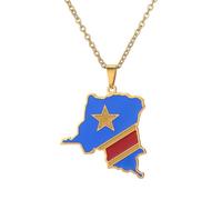 Générique For Democratic Republic of The Congo Stainless Steel Map Pendant Necklaces Map Jewelry Gold Color Items for Bridal Women Man Party Gifts Earrings Sets Round Ball Jewelry (Model 1)