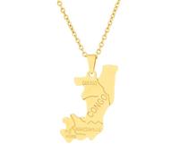 Générique For Democratic Republic of The Congo Stainless Steel Map Pendant Necklaces Map Jewelry Gold Color Items for Bridal Women Man Party Gifts Earrings Sets Round Ball Jewelry (Model 5)