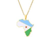 Générique For Djibouti Stainless Steel African Map Pendant Necklaces Map Jewelry Gold Color Items for Bridal Women Man Party Gifts Earrings Sets Round Ball Jewelry