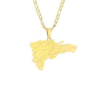 Générique For Dominican Republic Stainless Steel Map Pendant Necklaces Map Jewelry Gold Color Items for Bridal Women Man Party Gifts Earrings Sets Round Ball Jewelry (Model 12(NK chain))
