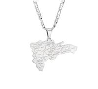 Générique For Dominican Republic Stainless Steel Map Pendant Necklaces Map Jewelry Gold Color Items for Bridal Women Man Party Gifts Earrings Sets Round Ball Jewelry (Model 11(NK chain))
