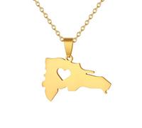 Générique For Dominican Republic Stainless Steel Map Pendant Necklaces Map Jewelry Gold Color Items for Bridal Women Man Party Gifts Earrings Sets Round Ball Jewelry (Model 3)