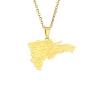 Générique For Dominican Republic Stainless Steel Map Pendant Necklaces Map Jewelry Gold Color Items for Bridal Women Man Party Gifts Earrings Sets Round Ball Jewelry (Model 9)