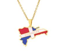 Générique For Dominican Republic Stainless Steel Map Pendant Necklaces Map Jewelry Gold Color Items for Bridal Women Man Party Gifts Earrings Sets Round Ball Jewelry (Model 1)