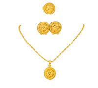 Générique For Dubai Necklace Pendants Earrings Ring 3pcs Set Gold Color Women Traditional Jewelry African Bridal Sets Wedding Party