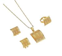 Générique For Ethiopian Necklace Pendants Earrings Ring 3pcs Set Gold Color Women Traditional Jewelry African Bridal Sets Wedding Party