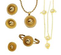 Générique For Ethiopian Necklace Pendants Earrings Ring Big Hair Jewelry 6pcs Set Gold Color Women Traditional Jewelry African Bridal Sets Wedding Party