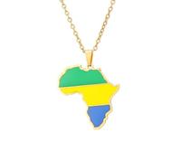 Générique For Gabon Stainless Steel African Map Pendant Necklaces Map Jewelry Gold Color Items for Bridal Women Man Party Gifts Earrings Sets Round Ball Jewelry