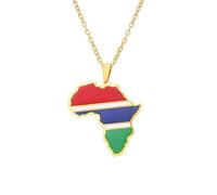 Générique For Gambia Stainless Steel African Map Pendant Necklaces Map Jewelry Gold Color Items for Bridal Women Man Party Gifts Earrings Sets Round Ball Jewelry