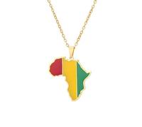 Générique For Guinea Stainless Steel African Map Pendant Necklaces Map Jewelry Gold Color Items for Bridal Women Man Party Gifts Earrings Sets Round Ball Jewelry