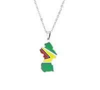 Générique For Guyana Map Flag Pendant Necklaces for Fashion Stainless Steel Personalized Motherland Continent Outline for Men and Women Jewelry Patriotic (Model 2)