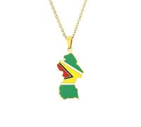 Générique For Guyana Map Flag Pendant Necklaces for Fashion Stainless Steel Personalized Motherland Continent Outline for Men and Women Jewelry Patriotic (Model 1)