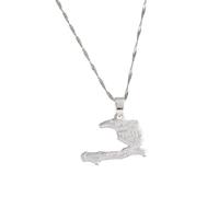 Générique For Haiti Stainless Steel Map Pendant Necklaces Map Jewelry Gold Color Items for Bridal Women Man Party Gifts Earrings Sets Round Ball Jewelry (Model 5)