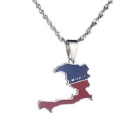 Générique For Haiti Stainless Steel Map Pendant Necklaces Map Jewelry Gold Color Items for Bridal Women Man Party Gifts Earrings Sets Round Ball Jewelry (Model 2)