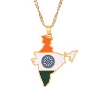 Générique For India Stainless Steel Map Pendant Necklaces Jewelry Gold Color Items for Women Man Party Gifts Earrings Sets (For India)