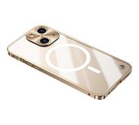 Générique for Iphone 16 Luxury Metal Border Shockproof Case with Magnetic Wireless Charging, with Lens Protective Back Covers (for IPhone 16 Pro,Gold)