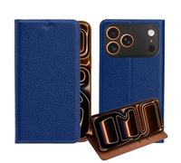 Générique for iPhone 16e Case Real Genuine Leather Oil Wax Top Grain Pebbled Leather Pattern Case Business Magnetic Flip Cover with Card Slots Full Body Screen Camera Protective Cover