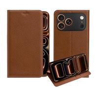 Générique for iPhone 16e Case Real Genuine Leather Oil Wax Top Grain Pebbled Leather Pattern Case Business Magnetic Flip Cover with Card Slots Full Body Screen Camera Protective Cover