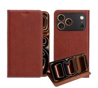 Générique for iPhone 16e Case Real Genuine Leather Oil Wax Top Grain Pebbled Leather Pattern Case Business Magnetic Flip Cover with Card Slots Full Body Screen Camera Protective Cover