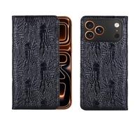 Générique for iPhone Business Genuine Leather Crocodile Claw Pattern Flip Wallet Card Holder Magnetic Double Layer with Stand Protective Case Non-Slip and Anti-Scratch Unisex(Black,iPhone 16 Plus)