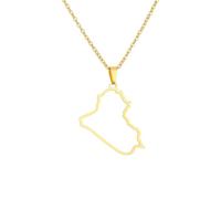 Générique For Iraq Stainless Steel Map Pendant Necklaces Map Jewelry Gold Color Items for Bridal Women Man Party Gifts Earrings Sets Round Ball Jewelry (Model 11)